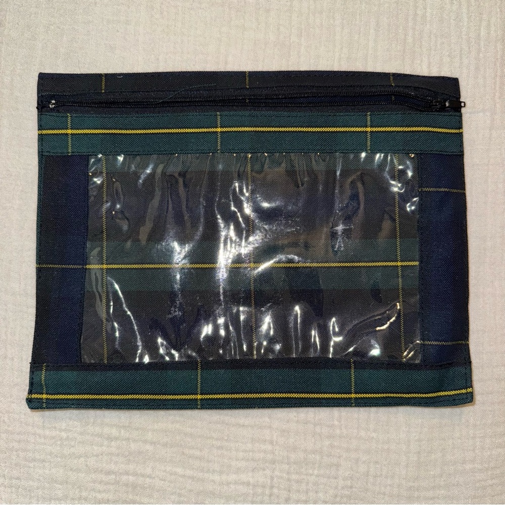 Plaid Zippered bag with plastic center